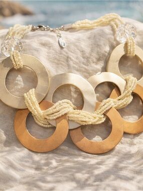 EsMor Chunky Statement Necklace Boho Mixed Metal Rings